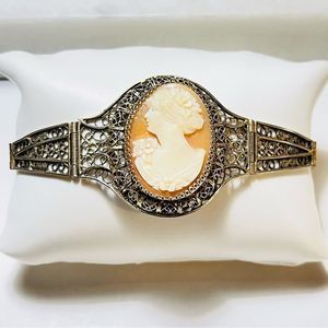 Vintage Art Deco 800 Italian Silver Filigree Link Cameo Bracelet Carved …